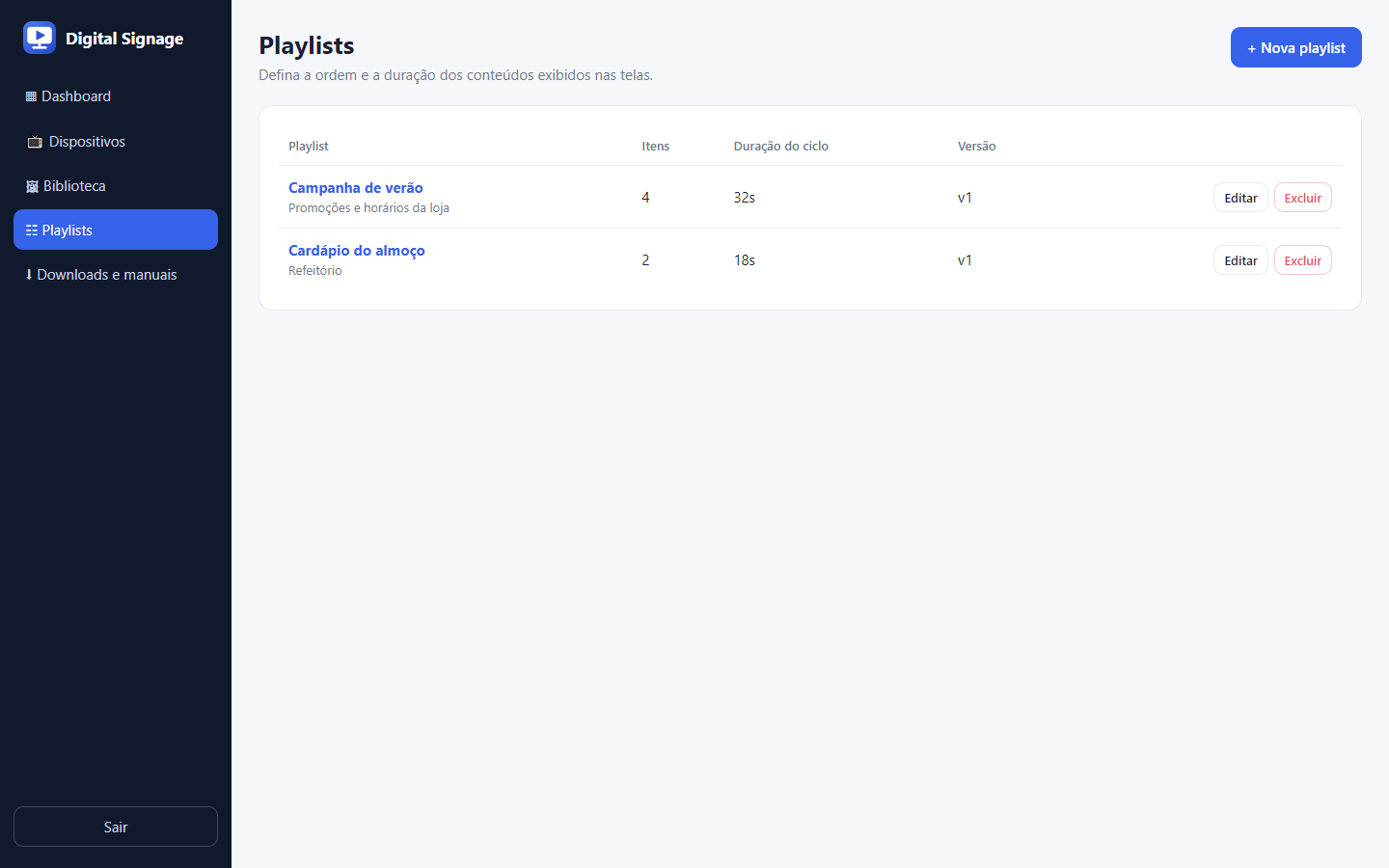 Lista de playlists (captura real)