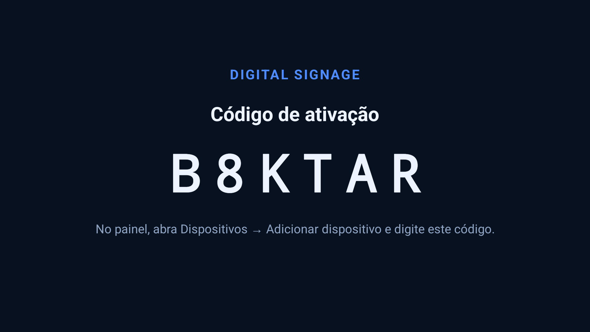 Tela da TV com o código de ativação (captura real)